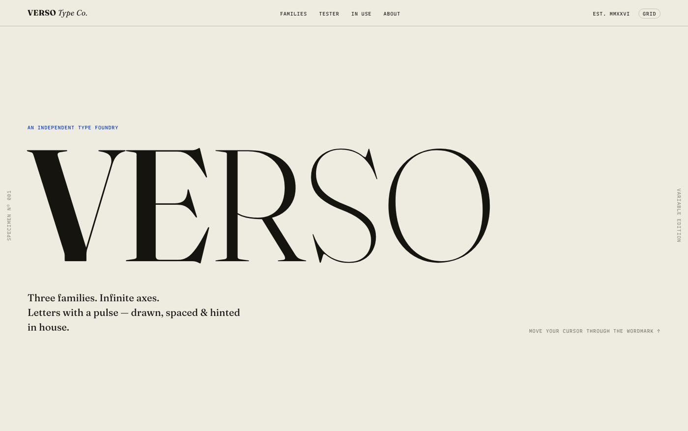VERSO Type Co. — interactive type foundry website